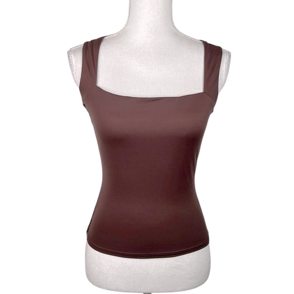 Qinsen Chocolate Brown Summer Vacation Travel Square Neck Tank Top Size Medium